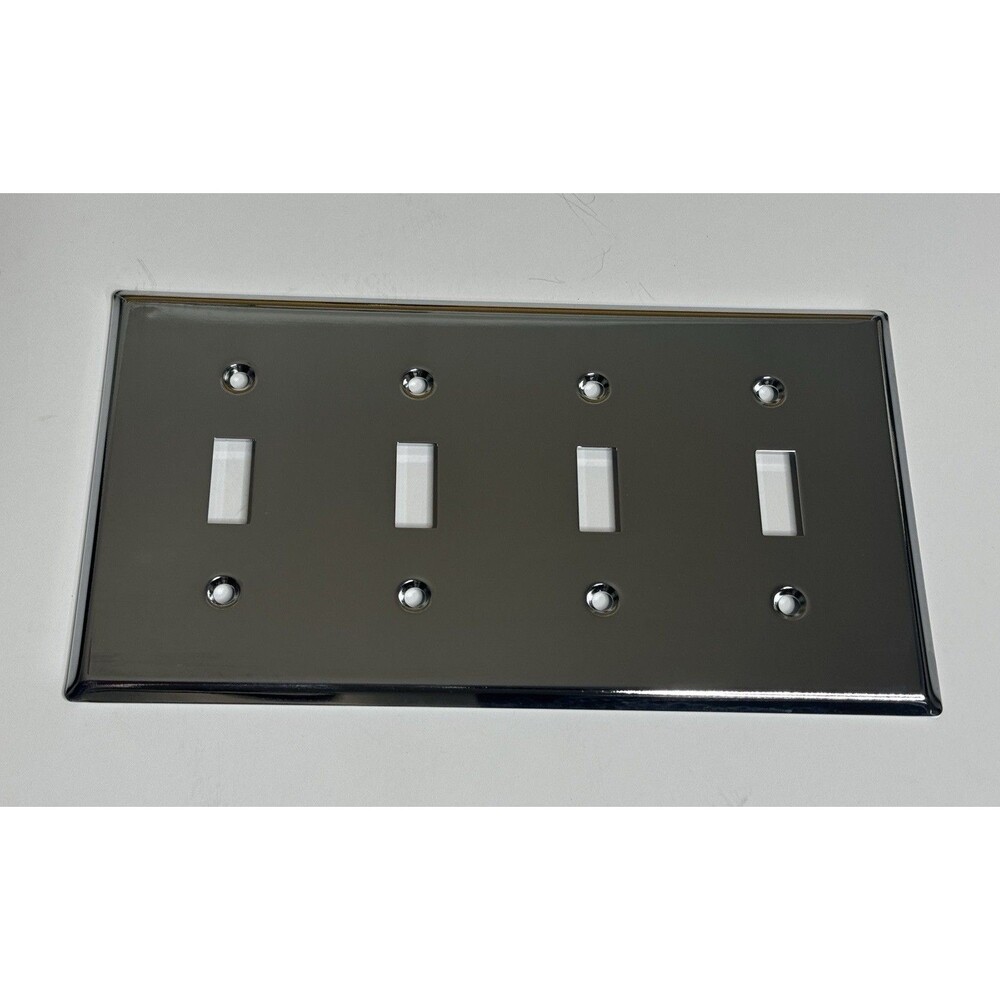 Restoration Hardware Metal 4-Gang Switch Plate Toggle Cover Polished Chrome $29